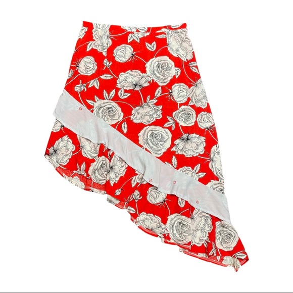 Jaase Skirts Jaase Women Floral Midi Asymmetrical Skirt Red White